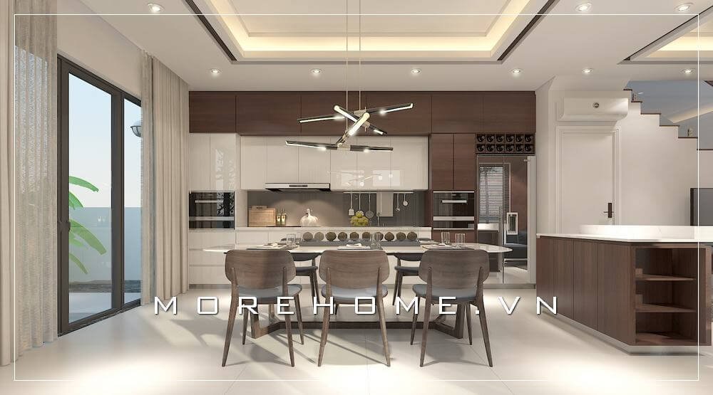 Thiết kế nội thất phòng ăn liền bếp theo phong cách hiện đại mang đến không gian tiện nghi và tinh tế cho người sử dụng